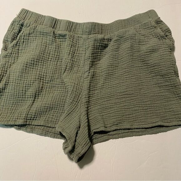 High-Rise Pull-On elastic Shorts muslin cotton gauze green XL - Picture 1 of 7